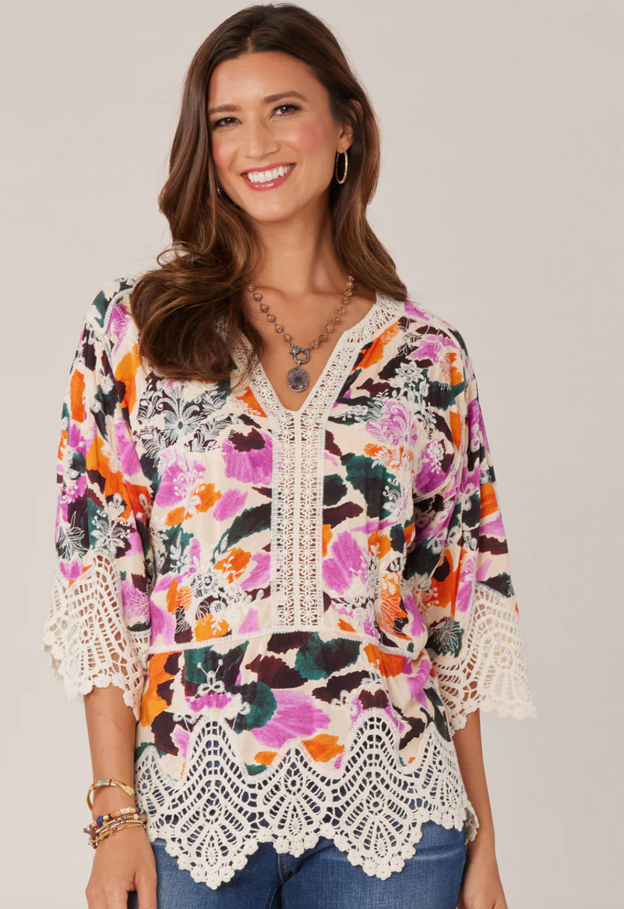 Abstract Embroidered Peplum Top